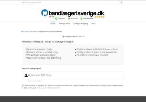 Screenshot af Tandlæger i Sverige - Malmø, Helsingborg - tandlægerisverige.dk
