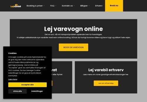 Screenshot af Lejvarebil.dk - Lej en varevogn til Danmarks skarpeste pris