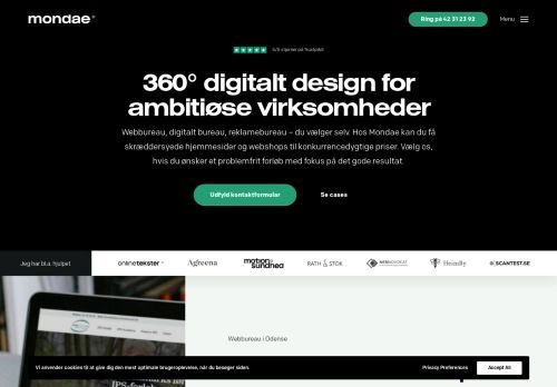 Screenshot af Mondae – Webbureau i Odense